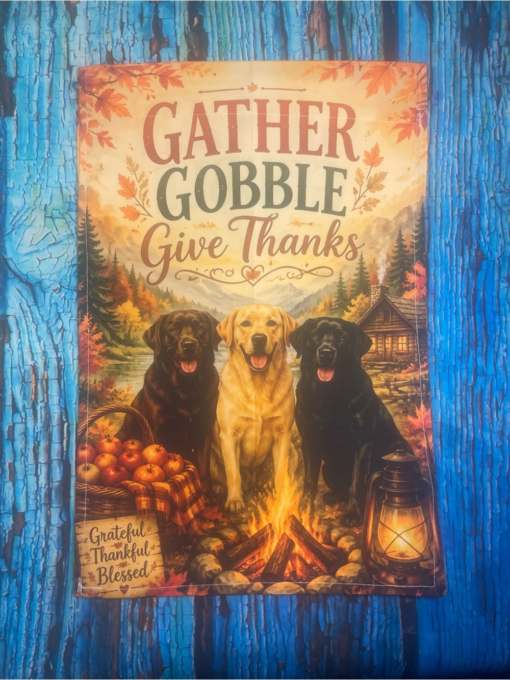 Gather Gobble Give Thanks Fall Decorative Flag - Autumn Dogs Design